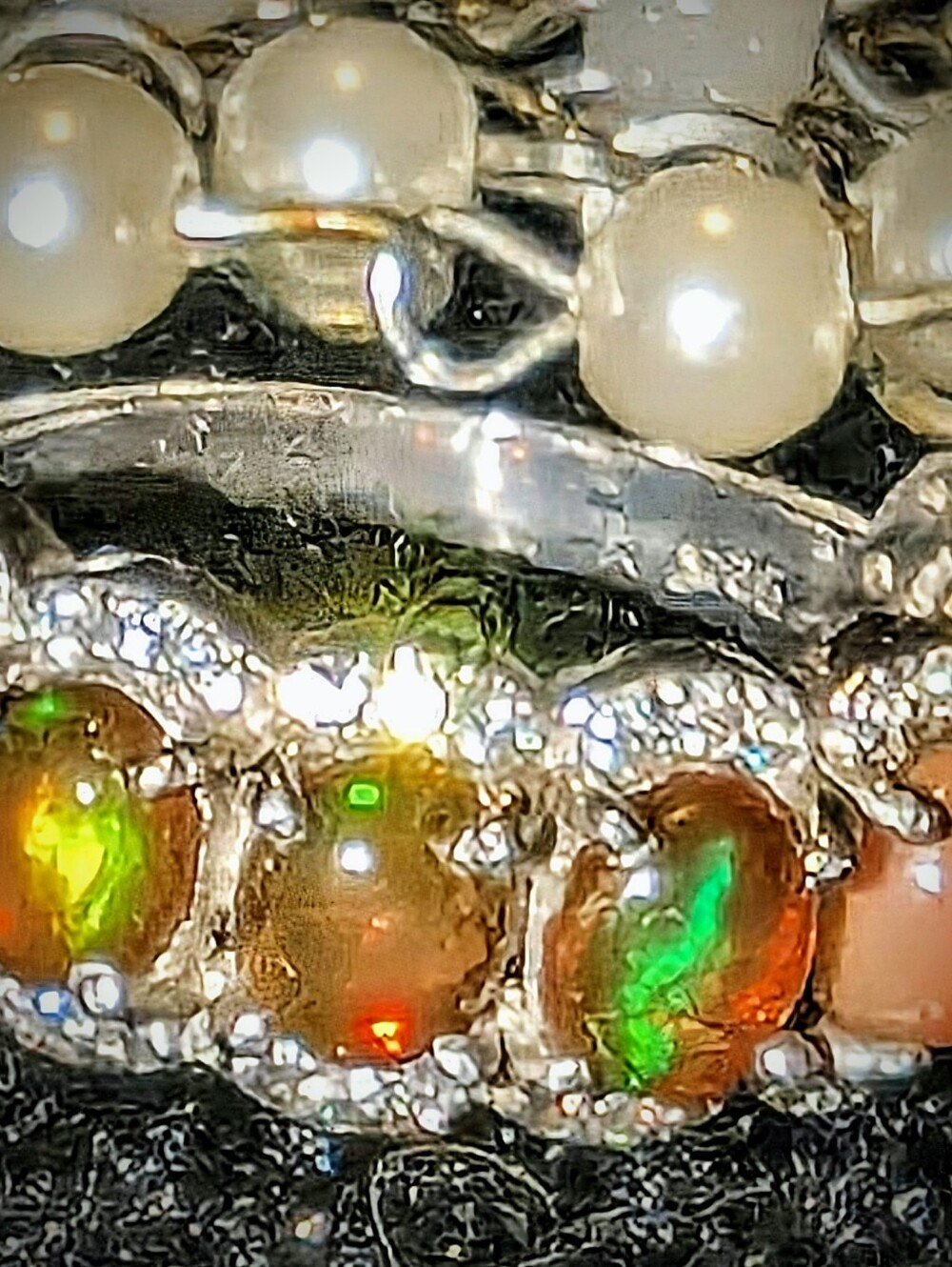 Multi Stone Genuine Ethiopian Opal And CZ Ring - Picture 7 of 9